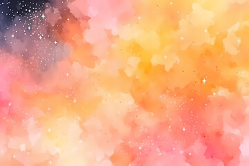 Wall Mural - Light yellow and red watercolor space background. View of universe with copy space. Nebula illustration.