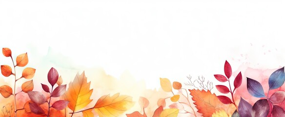 abstract Autumn foliage banner background, branch, twigs and berries, gradient colorful, Generative Ai