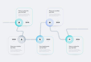 Leinwandbilder - Modern a road map timeline infographic template with five steps. Flat presentation chart with thin lines, icons and places for your content.