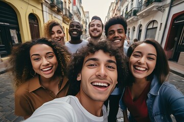 group of happy young teenage smile and laughing taking photo together, Generative Ai