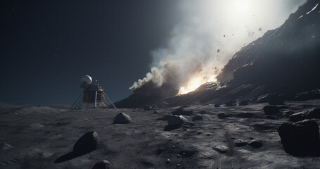 Wall Mural - moon, space ship or universe landing surface for adventure or lunar explosion in exploration, discov