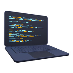 3d laptop and program code development. web coding concept. coding screen 3d rendering. 3d rendering