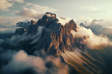 Drone Aerial View Landscape Of Mountain Peaks In The Dolomites Italy