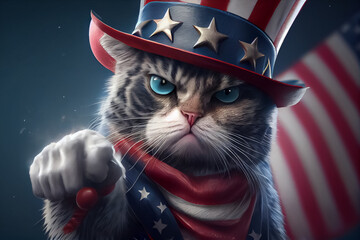 Wall Mural - illustation of angry cat pointing wait finger like uncle Sam vote concept. AI