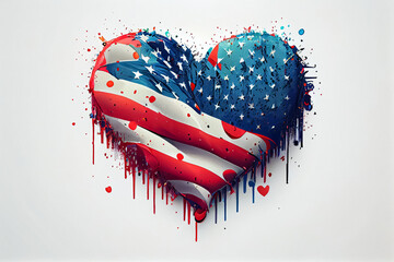 illustration of heart shape with american flag on white background Memory day . AI