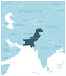© gt29 - Pakistan - blue map with neighboring countries and names.