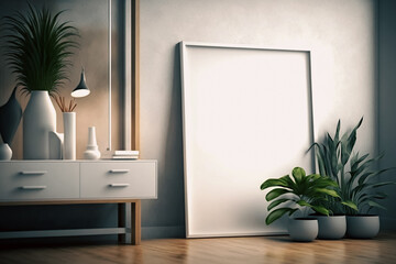 Canvas Print - mockup poster frame in minimalist modern interior; generative AI