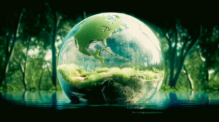 ;world environment and earth day concept green globe in eco friendly environment generative ai