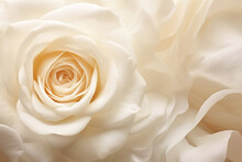 Banner With Beautiful Large White Rose In Full Frame Macro Shot.
