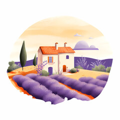 Illustration of beautiful blooming lavender fields in Provence, France