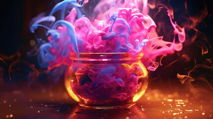 Wall Mural - Abstract colourful smoke explosion in a glass bowl	
