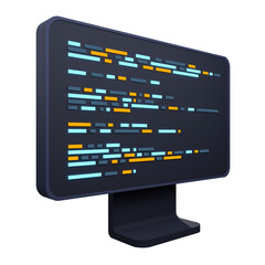 Wall Mural - Computer programming or developing software. 3d rendering of flat monitor. Coding 3d render. 3d computer monitor. 3d render illustration