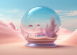© Popovo - Surreal scene with a large round aquarium full of fish in the midst of a desert of pastel colors. Generative AI.