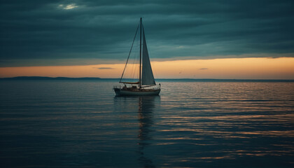 Sticker - Sailing yacht glides on tranquil blue waves generated by AI