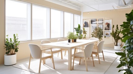 Wall Mural - Inspiring office interior design Scandinavian style Meeting room featuring Large windows architecture. Generative AI AIG 31.