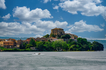 Wall Mural - Panorama along the lakeside of the village of Marta on Lake Bolsena Viterbo Italy