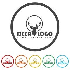 Poster - Deer logo designs template. Set icons in color circle buttons