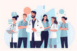 © VIX - Flat vector illustration portrait nurses and doctors at hospital proud empowered and excited about medical collaboration face healthcare and health expert team united for innovation teamwork and suppo