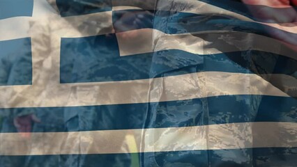 Sticker - Animation of flag of greece over diverse soldiers