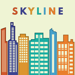 Sticker - Abstract city skyline with different colored buildings Vector