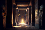 Fototapeta Do przedpokoju - illustration of egyptian wall with hieroglyphs inside the pharaoh's tomb. AI