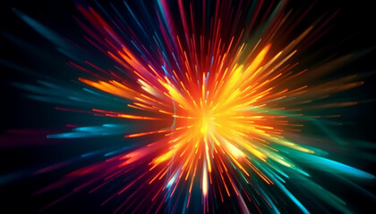 Wall Mural - Glowing multi colored celebration igniting firework display in space generated by AI