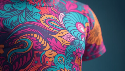 Sticker - Multi colored textile pattern on elegant dress generated by AI