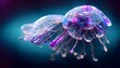 holographic jellyfish made from pearlescent neon ultra violet mandelbrot set under water with ulra detailed lighting bokeh texture 8k uhd hdr photorealistic unreal engine Octane render Iridescent 