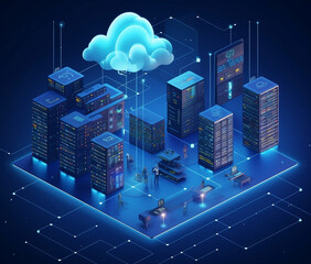 Wall Mural - Cloud Services Isometric Illustration. Specially designed for blogs, banners, ads.