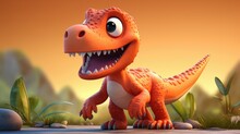 3D Cute Tyrannosaurus Rex Cartoon. Generative AI