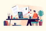 Fototapeta  - Flat vector illustration lekarz siedz cy przy biurku obok laptopa
