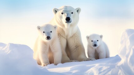 Wall Mural - Polar bear family in the snow. Generative AI