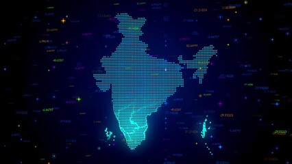Wall Mural - futuristic motion view blue colorful shiny digital technology hud dots mosaic grid india map light s