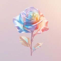 .A plastic rose made of neon-colored plastic in rainbow hues. Generative AI