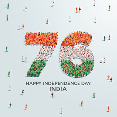 august 15 happy independence day india design. a large group of people form to create the number 76 