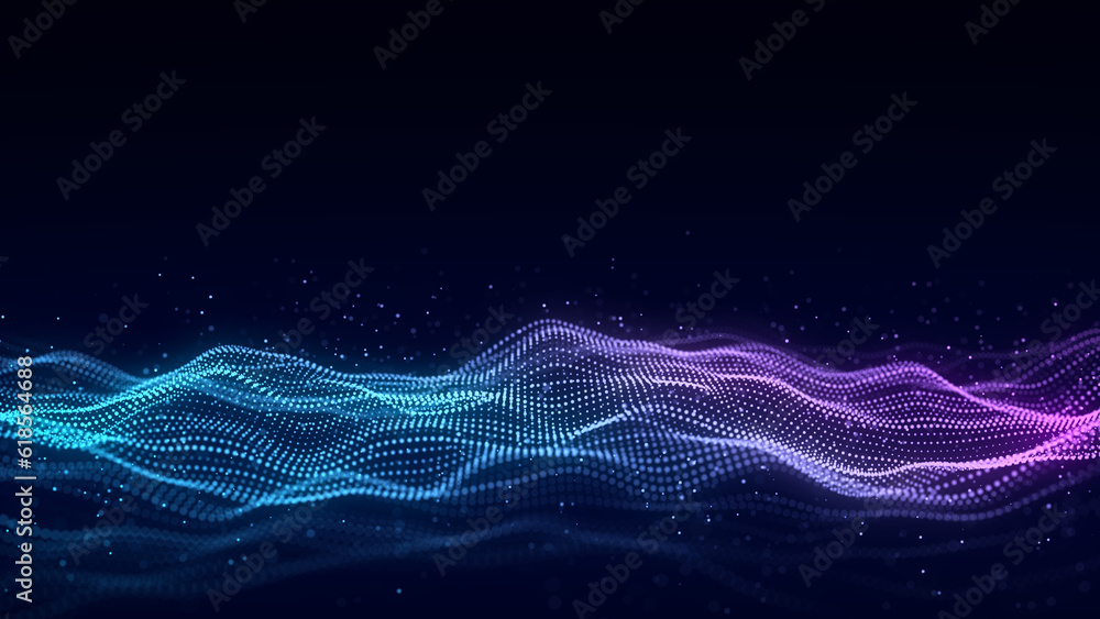 Music wave of particles. Big data visualization. Abstract pink ...