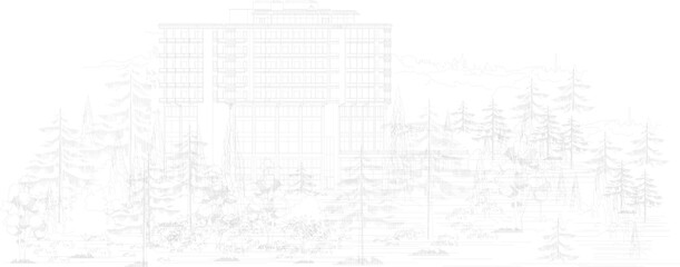 Wall Mural - Sketch vector illustration architectural design layout resort complex in the middle of the forest