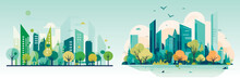 Abstract Flat Vector Illustration Of Green Eco City.