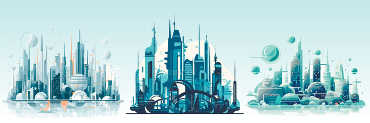 Wall Mural - Abstract flat vector illustration of futuristic sky city.