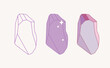 Hand-drawn purple crystal mineral isolated on beige background. Minimalistic line art, and colorful flat, retro style.