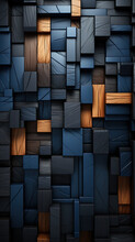 A Bunch Of Blue And Brown Cubes On A Wall. Generative AI.