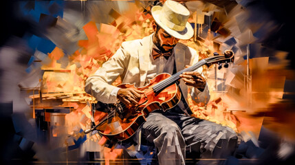 Independent Jazz Musicians Playing Solo Instruments Abstract Illustration and Painting Digital Art Generative AI KI Wallpaper Background Backdrop 