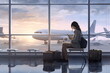 © Canvas Alchemy - Young woman at the airport window looking to the planes