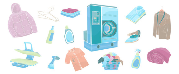 Wall Mural - set elements about dry cleaning and laundry service ,color vector illustration