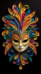 Wall Mural - A colorful mask with feathers on a black background. Generative AI.