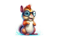 Colorful Squirrel Wearing Glasses Isolated On A White Background