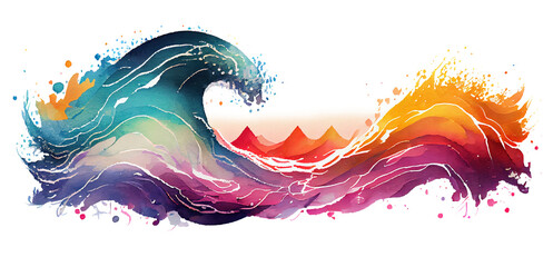 watercolor abstract colorful wave, isolated