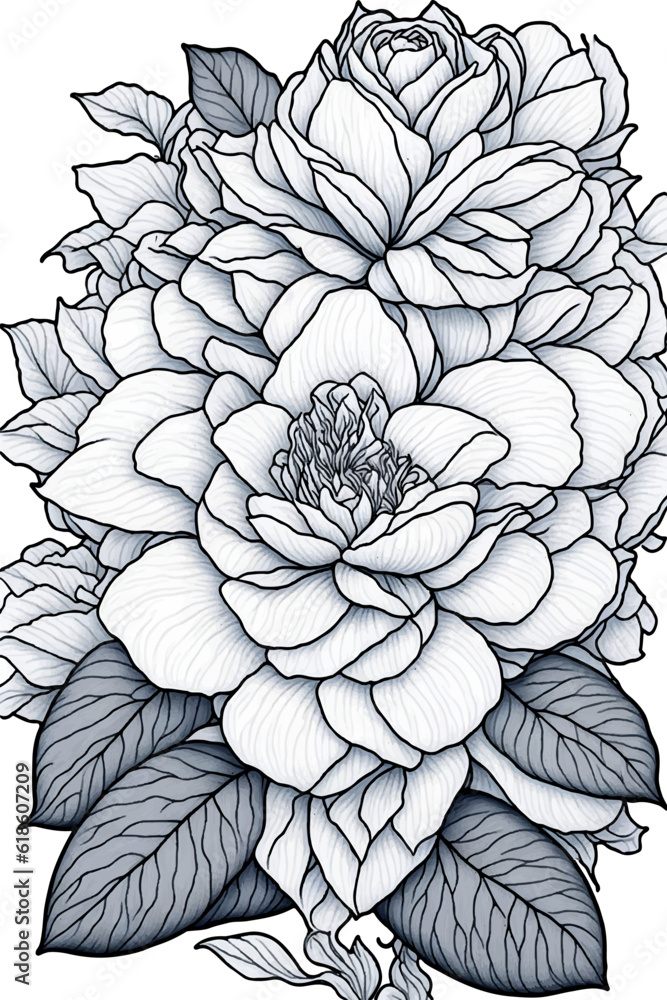 gardenia flower vector sketch hand drawn illustration, coloring page ...