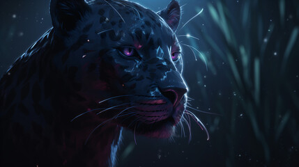 Wall Mural - a panther with purple eyes generative ai