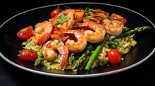 Thai Spicy Salad With Shrimp, Prosciutto Wrapped Shrimp With Orzo And Asparagus And Tomatoes